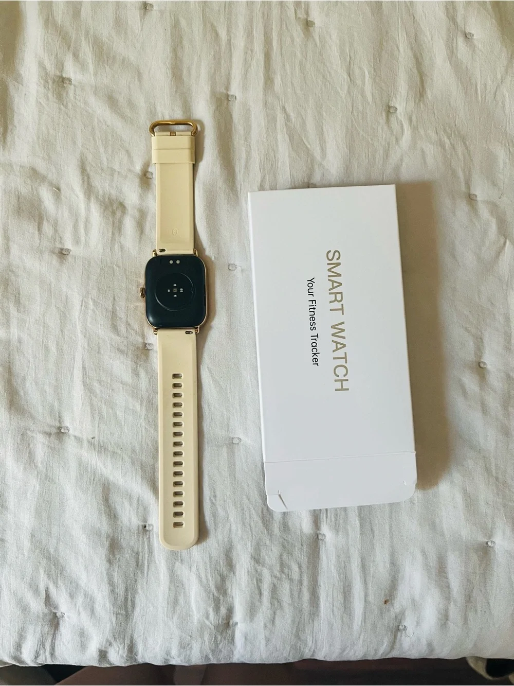 Beige Smart Watch Fitness Tracker with Gold-Tone Case